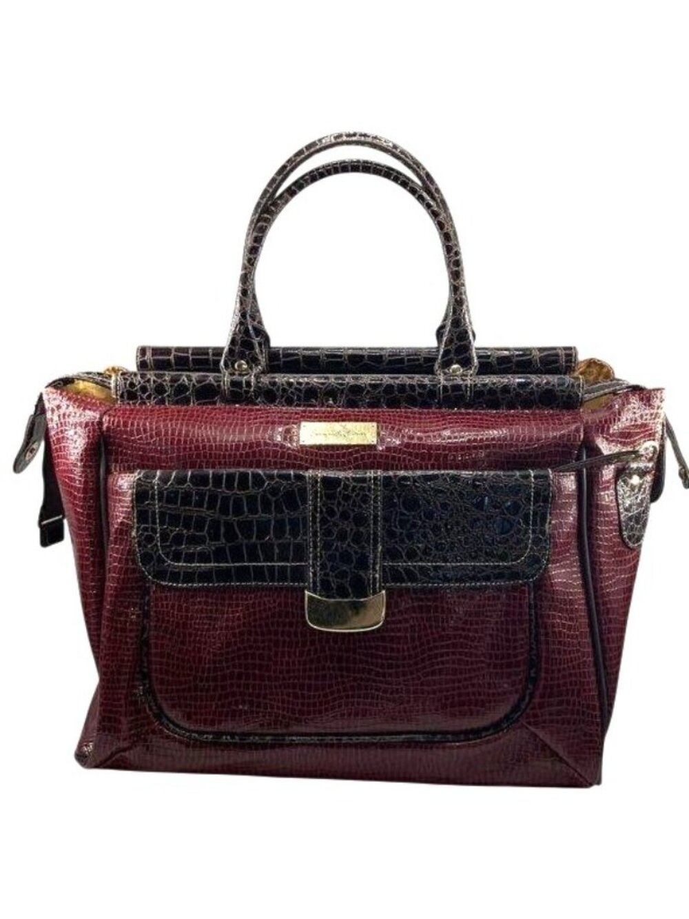 Samantha Brown Burgundy & Black Crocodile-Embossed Tote‎ Handbag